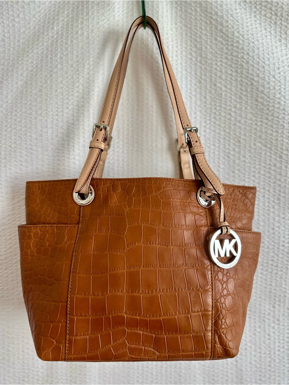 Michael Kors Jet Set Travel Tote Brown Croc Embossed Leather Shoulder Bag Purse